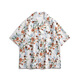 MOLOON男士泳衣沙灘花襯衫速干寬松復古夏威夷海邊度假休閑情侶溫泉短袖 2504白色 L （建議體重100-120斤）