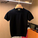 OVZH原創(chuàng)潮牌男裝輕薄短袖T恤男夏季新款圓領(lǐng)休閑簡(jiǎn)約柔軟針織線衫 黑色 L 碼【131斤-140斤】