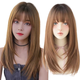 整頂假發(fā)女中長(cháng)碎發(fā)逼真自然全頭套隱形長(cháng)直發(fā)空氣劉海蓬松假發(fā)套 淺棕色 中長(cháng)發(fā) 45cm 送護理液 cm