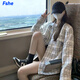 FSHE2025外套女春秋款高級感設計感小香風國潮復古格子襯衫女外套 白色 XL