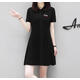 SIN.CYC女裝polo領(lǐng)休閑連衣裙女短裙夏季刺繡休閑運(yùn)動(dòng)收腰顯瘦T恤裙 黑色 3XL 140-155斤