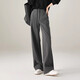 SOFSIL腰部撞色抽繩闊腿褲女2025春時(shí)尚寬松西裝直筒拖地褲女褲子 灰色 29