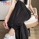 FSHE休閑褲女運動(dòng)純色春夏季2025薄款寬松高腰九分束腳哈倫褲女 黑色 2XL 【建議141-160斤】