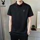 花花公子（PLAYBOY）短袖T恤男士夏季polo打底衫半袖休閑上衣服潮流寬松男裝 黑色 4XL