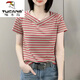 啄木鳥(niǎo)（TUCANO）95%棉休閑t恤女2026夏季新款時(shí)尚百搭顯瘦寬松大尺碼條紋短袖上衣 紅色 2XL 建議125-140斤