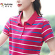 啄木鳥(niǎo)短袖T恤精品純棉條紋女士翻領(lǐng)夏天中年媽媽時(shí)尚百搭上衣polo衫 紅藍色 2XL碼【建議120-130斤】