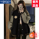 莫代爾棒球服外套女2025春秋冬新款加絨加厚初高中學(xué)生寬松時尚夾克上衣 黑色-加厚 加絨 M