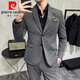 皮爾卡丹（pierre cardin）高端西服套裝男士西裝外套修身新郎大碼結婚禮服商務(wù)休閑正裝 深灰色兩?？蹎巍緝杉?黑襯衫】 XL 建議(118-130斤)