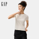 Gap女裝2025春季新款刺繡logo羅紋彈力短袖T恤簡約常規(guī)上衣761951 米白色 M (165/84A) 亞洲尺碼