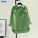 FSHE中長(cháng)款襯衫女2025秋季新款加厚雙口袋襯衣外套開(kāi)衫女 牛油果綠 XL _125-140斤