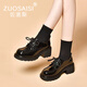 ZUOSAISI品牌樂福鞋女漆皮粗跟小皮鞋女2024秋季新款女鞋英倫風(fēng)通勤單鞋女 黑色 36