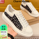 Charm Klooss2025年新款輕奢品牌小白鞋男鞋松糕厚底增高牛皮情侶款休閑鞋女鞋 白色 增高5cm 40 男款