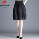 皮爾卡丹（pierre cardin）燈籠裙半身裙女春秋季短裙冬2026新款高腰花苞裙顯瘦百褶裙傘裙子 黑底提花 YQM2072 M