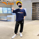 安踏兒童運動(dòng)套裝夏季短袖長(cháng)褲兩件套T恤2026新款透氣6-16歲衣服 藏藍T黑褲8111H 150