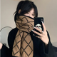 樂戀淑圍巾女2024新款冬季雙面百搭高級感保暖加厚圍脖毛線針織格子圍巾 雙面加厚圍巾【黑咖色】