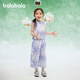 巴拉巴拉童裝兒童短袖套裝女童夏裝新款兩件套國風(fēng)長(cháng)褲新中式 紫色調00377 130