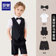 羅蒙兒童西裝套裝演出服花童禮服中大童鋼琴英倫 黑色套裝 120