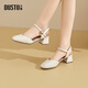 大東女鞋后空涼鞋2026夏季百搭休閑粗跟一字扣方頭X0079 米色  37