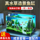 西游水族魚缸水族箱客廳小型迷你桌面免換水生態(tài)造景小金魚缸熱彎超白玻璃 長30*寬18*高20-云影群峰款造景全套