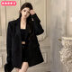 柏潮感黑色西裝外套新款小個(gè)子設計感寬松亮閃閃燙鉆西服上衣 黑色外套 均碼