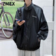 ZMEX拼色休閑外套男夏季春秋港風潮流寬松運動學生夾克男士外套 黑色 XL （130-145斤）