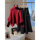 雅格羅伊女士衣服2025新款冬季套裝高檔時(shí)尚冬裝搭配一整套大碼胖mm斗篷針 紅色毛衣+黑色半身裙 均碼 L(建議100-120斤)