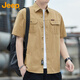 吉普（JEEP）短袖襯衫男夏季男士純棉工裝襯衣外套休閑寬松衣服男裝 卡其 XL