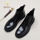 JIFAN男靴秋冬英倫風(fēng)真皮馬丁靴男士商務(wù)正裝短靴男歐美復古高幫皮鞋 黑色 41