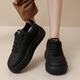 凡小如黑色皮面工作鞋女軟底運動(dòng)久站舒適百搭板鞋防水休閑小黑鞋上班鞋 黑色 38
