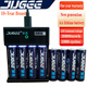 JUGEE聚吉5號充電鋰電池 鋰可充5號 1.5V恒壓充電鋰電池 5號充電電池 MILBEP D充電器 1000次循環(huán)充 8節(jié)5號300mwh電池+5號7號通用充電器