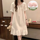 另約春秋款白色公主風(fēng)睡裙女自帶胸墊夏季短袖睡衣2026新款休閑家居服 6954BA 方領(lǐng)蝴蝶結 白色 M