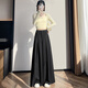 妹丫新款系帶西裝闊腿褲女2026春季垂感寬松高腰顯瘦大腿西褲裙褲顯瘦 黑色(優(yōu)質(zhì)版） M