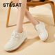 星期六平底板鞋女軟底舒適熊貓鞋輕便百搭增高休閑鞋小白鞋 奶茶色 36 