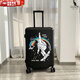 袋鼠行李箱卡通宇航員男登機箱卡通女士旅行箱學(xué)生涂鴉拉桿箱皮箱箱子 【踩滑板宇航員】黑 22英寸 【周末出行】