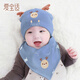 愛(ài)寶適嬰兒帽子秋冬純棉口水巾新生兒胎帽圍嘴寶寶囟門(mén)帽2件套 S251藍色