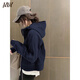 JZDZ深秋外套女春秋款2025新款韓系運動小個子短款衛(wèi)衣夾克美式 藏青色【春秋-】 薄款 XL  121-135斤