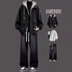 摘星少年套裝男士秋冬假兩件毛呢大衣外套三件套男裝一套搭配痞帥氣 【套裝】呢料外套黑+長(cháng)袖+黑色 L