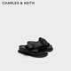 CHARLES&KEITH蝴蝶結厚底休閑涼鞋外穿拖鞋生日禮物CK1-70381100 BLACK TEXTURED黑色紋理 41