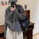 乖米豆慵懶風(fēng)韓系連帽毛衣女秋冬2024新款小個(gè)子內(nèi)搭打底針織衫灰色上衣 【灰色】【毛衣外穿/森系/韓版寬 2XL 65/70kg
