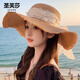 圣芙莎新款大蝴蝶結(jié)遮陽(yáng)草帽女時(shí)尚氣質(zhì)大帽檐太陽(yáng)帽防曬帽子夏手工防風(fēng) 卡其 M(56-58cm)