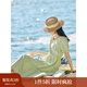 茵曼（INMAN）七七同款連衣裙2025夏女裝新款田園純棉提花方領(lǐng)A字泡泡袖蛋糕裙 淡綠色 74.6%粘纖 25.4%棉  L