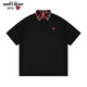 查爾斯桃心Polo衫男春夏季新款寬松情侶同款純棉短袖插色休閑 黑色 L 