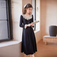白鹿語(yǔ)春秋撞色花邊拼接連衣裙氣質(zhì)修身長(cháng)款小黑裙 黑色 S