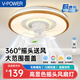 V-POWER臥室風扇燈一體智能遙控LED燈具 餐廳帶風扇的吸頂燈廣東中山燈具 9904-J金邊-96W無極光-360搖頭 不包安裝
