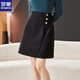 羅蒙（ROMON）美拉德加厚毛呢半身裙秋冬新款A字短裙外穿高腰顯瘦黑色氣質(zhì)裙字 黑色 帶安全褲內襯 XL 120-135斤