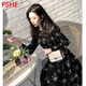 FSHE復(fù)古碎花雪紡連衣裙女春夏季2025新款韓版打底長袖中長款長裙子 白色碎花_YZ.A114 L _100-115斤