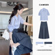 妍莉芬（yanlifen）一整套韓系氛圍感穿搭衣服套裝2025年超火連衣裙兩件套女裝春夏季 襯衫+半身裙兩件套裝 S