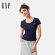 Gap女裝2025春季新款刺繡logo亨利領(lǐng)短袖T恤彈力休閑上衣727408 海軍藍(lán) S (160/80A) 亞洲尺碼