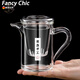 FANCYCHIC玻璃泡茶壺沖茶器加厚耐高溫茶水分離泡三件杯茶杯公道杯帶蓋 透明把三件杯 300ml