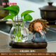 創(chuàng  )意玻璃擺件新款小和尚花器家居裝飾品茶桌綠蘿花瓶陶瓷水培容器 止語(yǔ)【藍色】+陶瓷水培